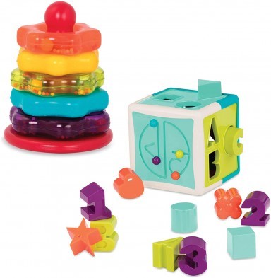 Battat Shape Sorter Cube and Stacking Rings Duo Combo Set